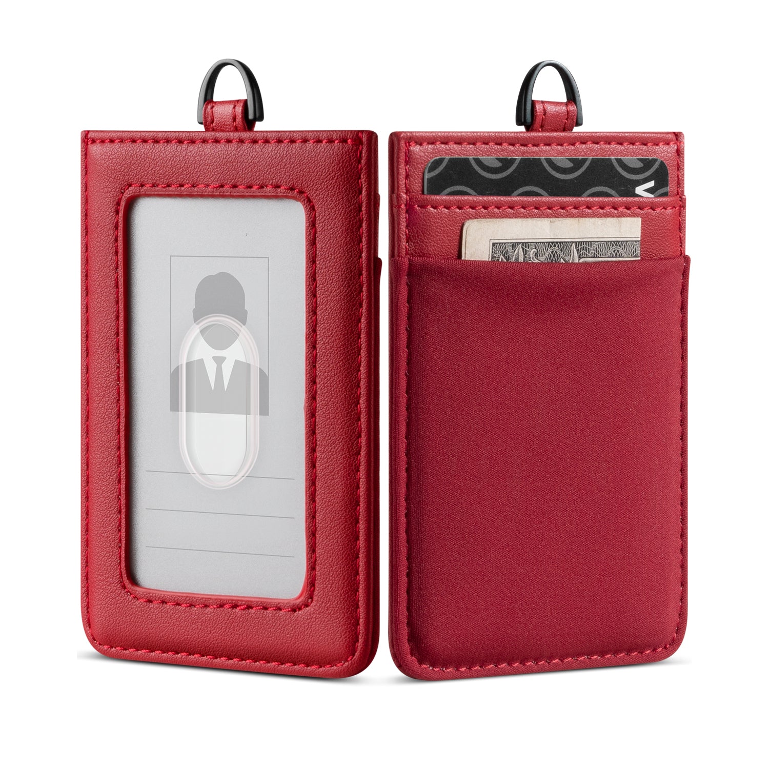 VBH100 ID Vertical Leather Badge Holder with Lanyard & Money Pocket - Secure Badge Holder for Work, Events & Security Access (Black)
