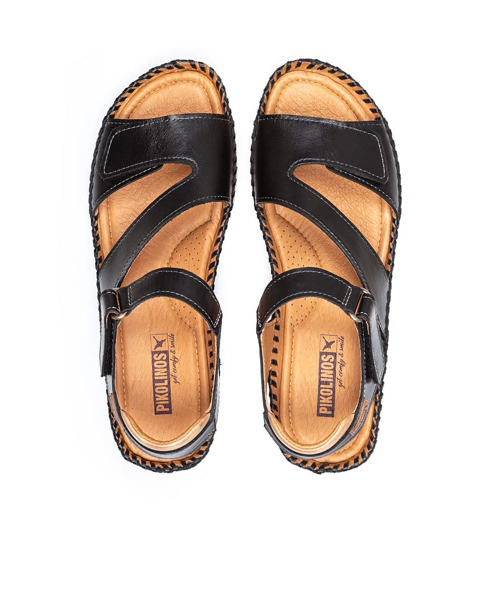 PIKOLINOS Women's Altea Leather Wedge Sandals - Comfortable Black Slip-On Shoes for Casual Outings & Summer Vacations