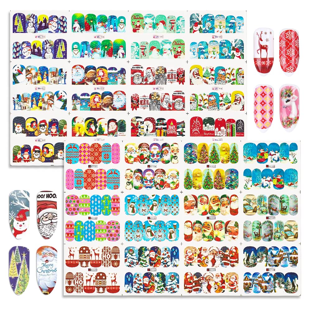 2PCS Christmas Nail Art Stickers - Snowman & Snowflake Water Transfer Nail Wraps for Gel Polish | Full Cover Holiday Nail Decals | Perfect for Christmas Parties, Gift Giving & Winter Nail Designs