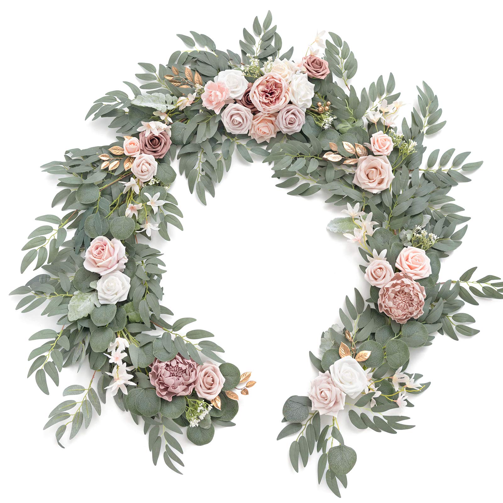 Ling's Moment 6FT Artificial Eucalyptus & Rose Floral Garland - Pink Sweetheart Wedding Table Decor, Mantle Decoration for Spring, Thanksgiving, Christmas - Perfect for Wedding Reception, Home Decor, and Seasonal Party Decorations
