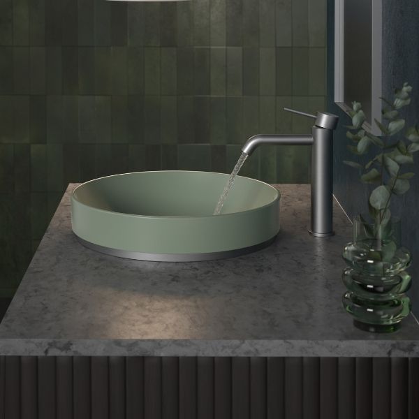 Caroma Liano II 400mm Round Inset Bathroom Sink - Matte Green Finish for Modern Vanities | Perfect for Small Bathrooms & Powder Rooms