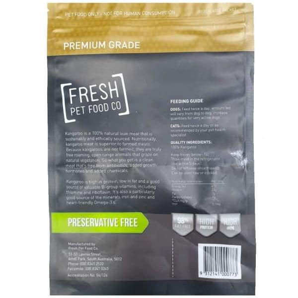 Premium Frozen Raw Kangaroo Pet Food for Dogs & Cats - 1kg Diced Fresh Meat | High-Protein Diet for Active Pets, Allergy Relief & Natural Nutrition