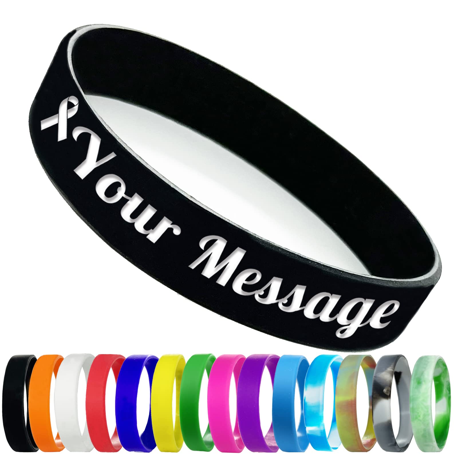 Custom Silicone Wristbands Bulk - Personalized Text Rubber Bracelets for Events, Motivational Gifts, Fundraisers & Awareness Campaigns - Black - Perfect for Team Building, Charity Events and Promotional Giveaways