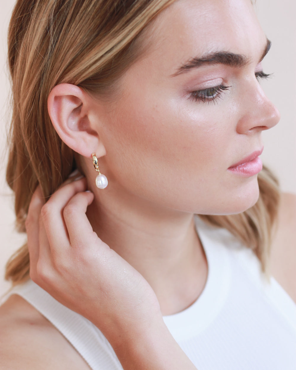 Bali Pearl Drop Huggie Earrings - Dainty Pearl Hoop Earrings for Women, 14K Gold Plated, Minimalist Boho Jewelry | Perfect for Everyday Wear, Weddings & Special Occasions
