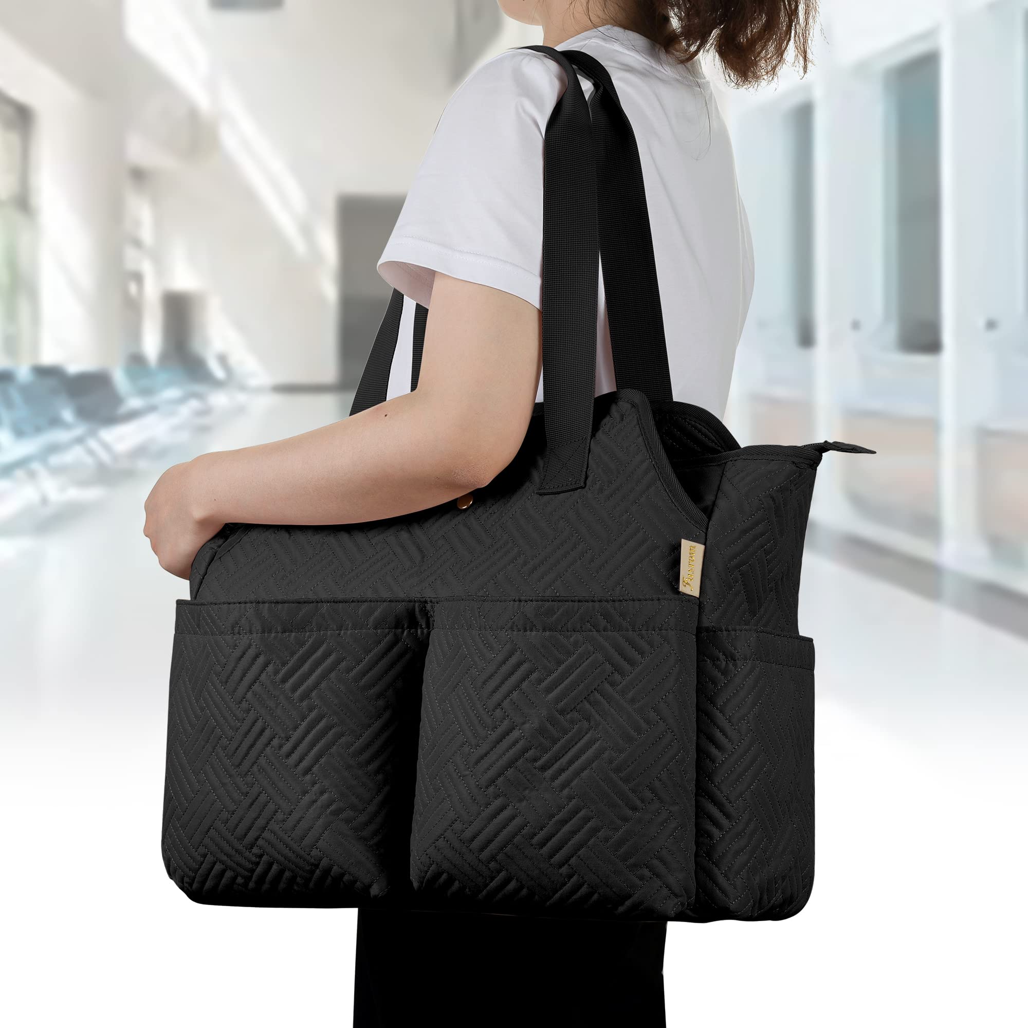 Fasrom Professional Nurse Tote Bag with Laptop Compartment - Durable Medical Work Bag for Nurses, Nursing Students & Doctors - Black (Empty) - Perfect for Hospital Shifts, Clinical Rotations & Healthcare Professionals
