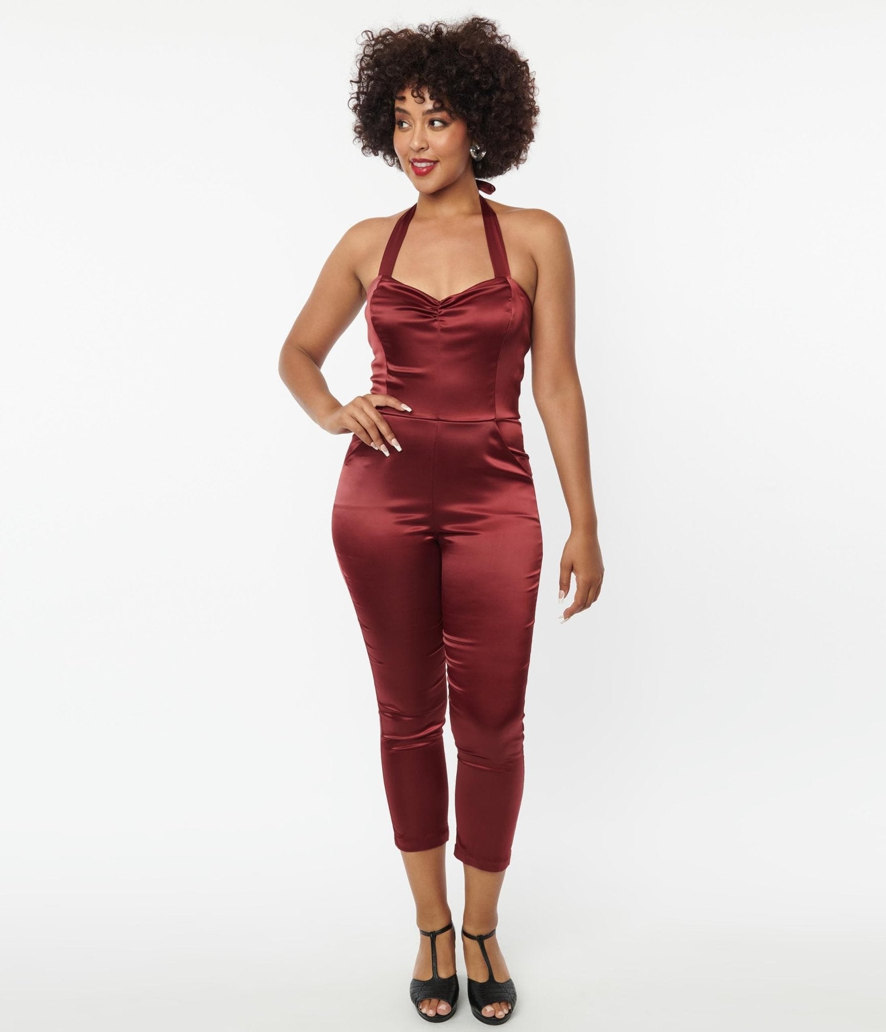 Vintage 1970s Wine Red Satin Jumpsuit - Retro Marcel Style for Women | Perfect for 70s Theme Parties, Date Nights & Special Occasions