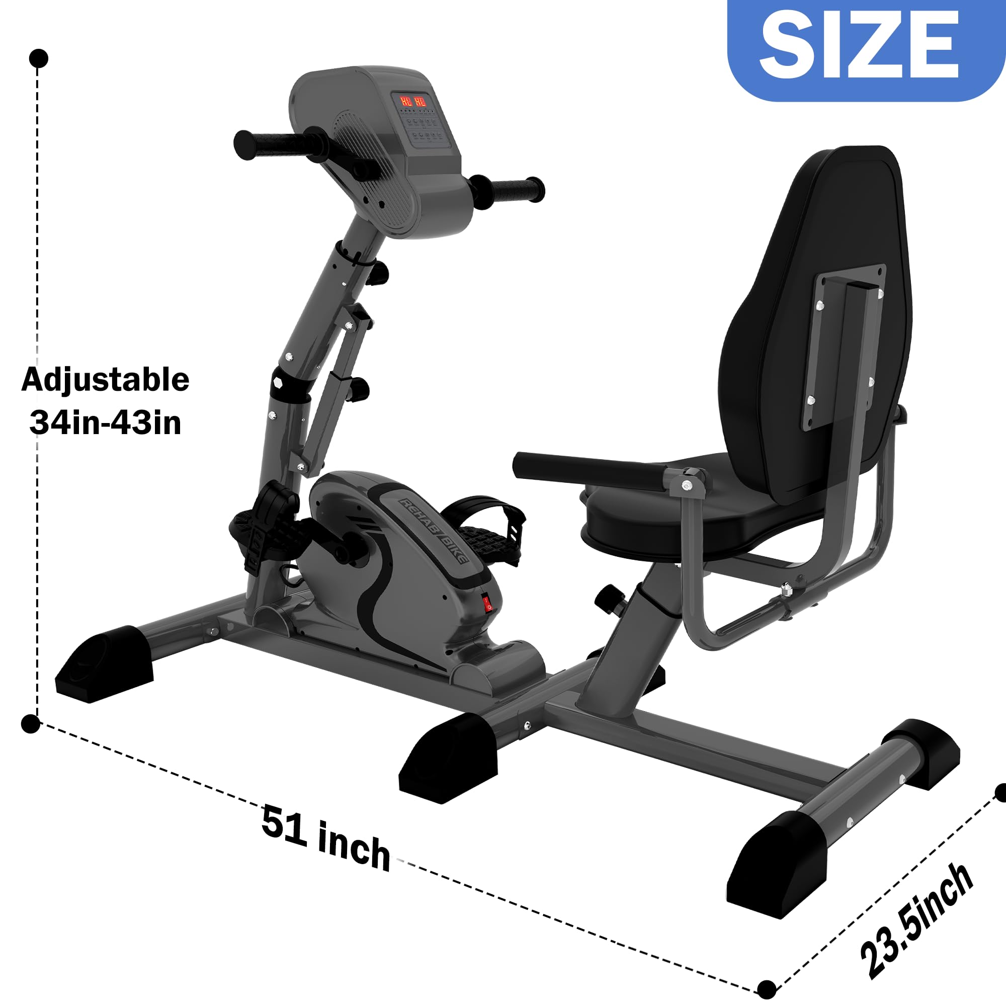 Motorized Exercise Bike with Adjustable PU Seat & Knee Pedal Trainer - Active/Passive Physical Therapy & Rehabilitation Equipment for Elderly Home Fitness - Ideal for Knee Recovery, Mobility Training & Low-Impact Workouts