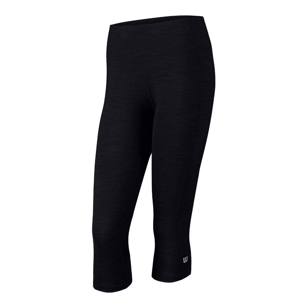 Wilson Women's Rush 3/4 Tennis Tight Black - Performance Compression Leggings for Tennis, Running & Workouts (WRA742001-S18)