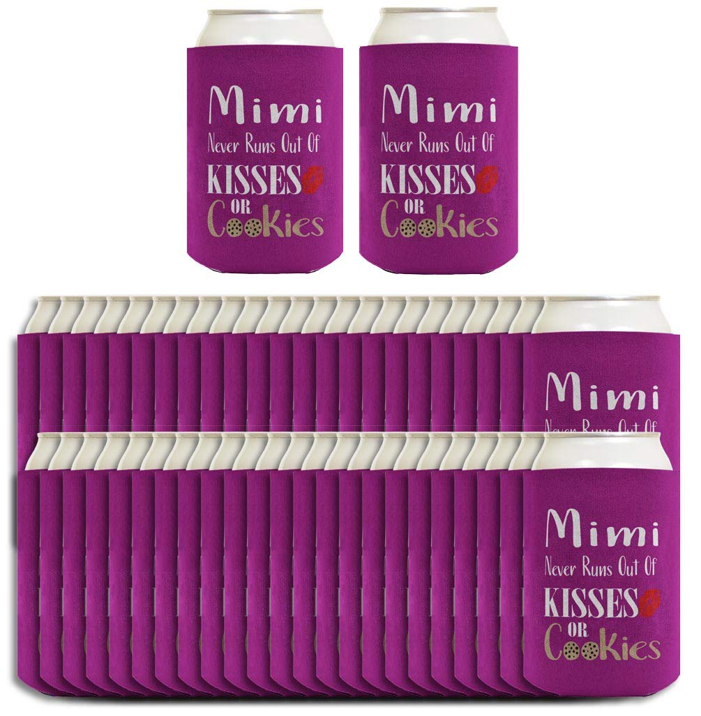 48-Pack Mimi Never Runs Out Of Kisses Or Cookies Drink Can Coolers - Perfect Gift for Grandma Mimi - Great for Family Gatherings, Picnics & Birthday Parties