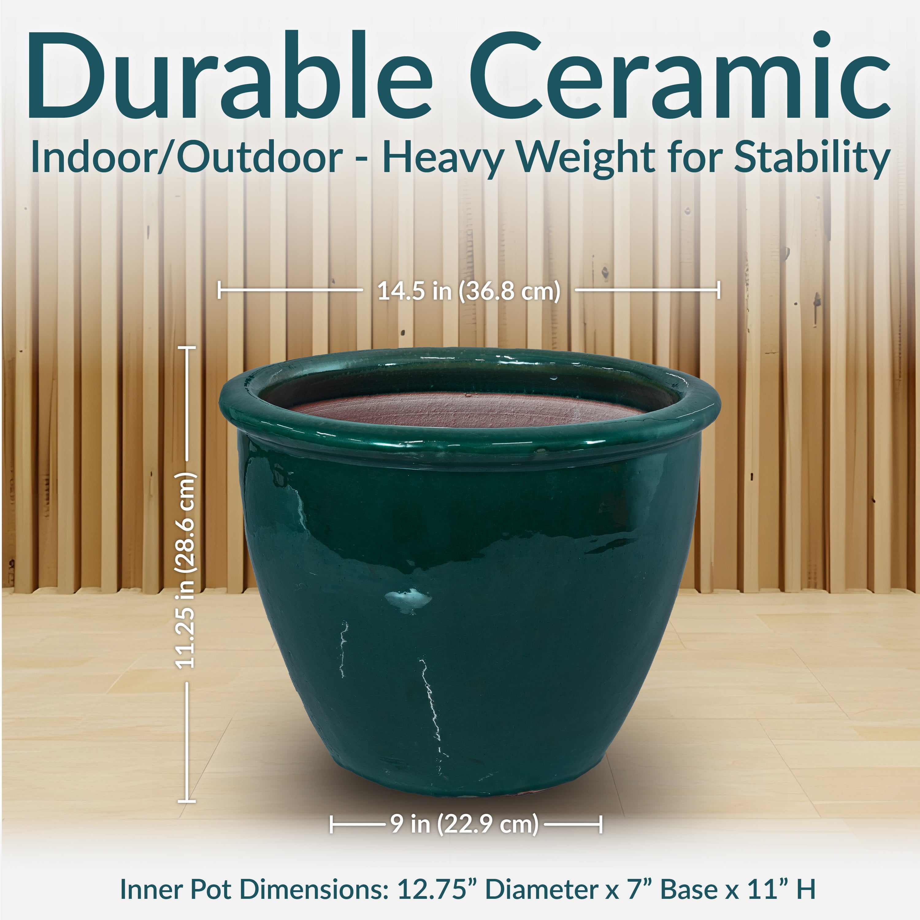 Sunnydaze Chalet Round Glazed Ceramic Planter with Drainage Hole - Outdoor Garden Flower Pot for Patio, Balcony & Home Decor