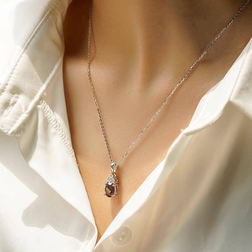 2 Carat Oval Cut Alexandrite Drop Pendant with Trio Moissanite Diamonds | Genuine Gemstone Jewelry for Women | Perfect for Anniversary, Birthday & Valentine's Day Gifts