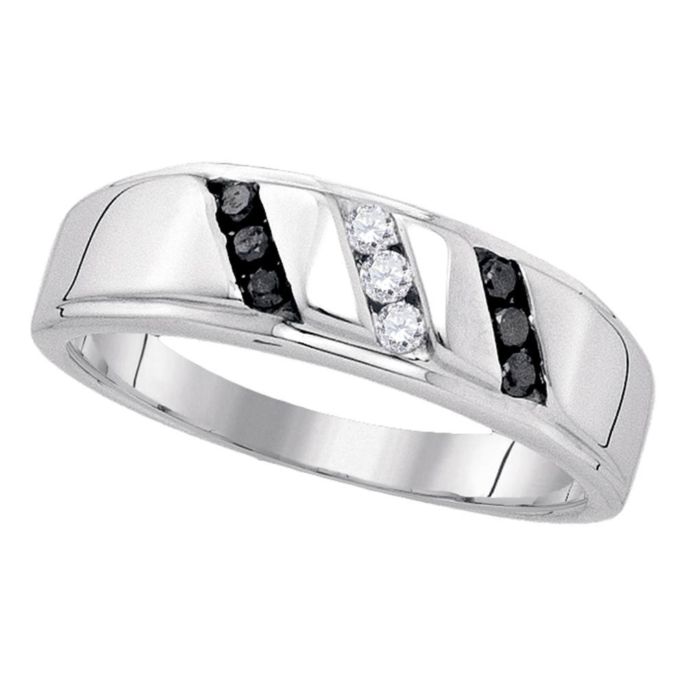 Sonia Jewels 925 Sterling Silver Black & White Round Diamond Men's Wedding Band Ring - Channel Setting (1/4 CTTW) - Perfect for Engagement, Anniversary & Gift Giving