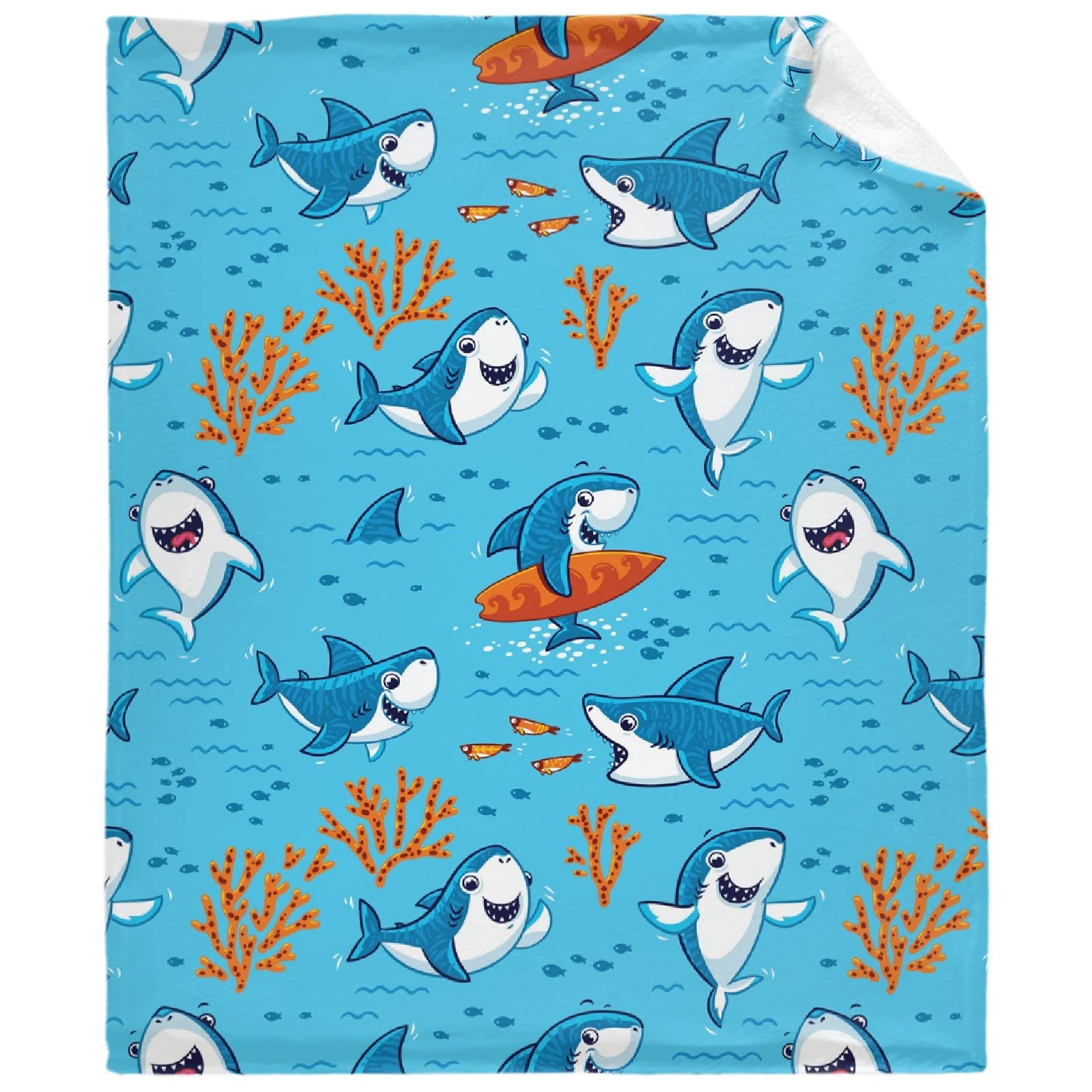Funny Sharks Flannel Blanket - Super Soft & Warm 120x90 Inch - Cozy Shaggy Lightweight Blanket for Bed, Couch & Sofa - Perfect for Family Movie Nights, Beach Picnics & Winter Snuggles