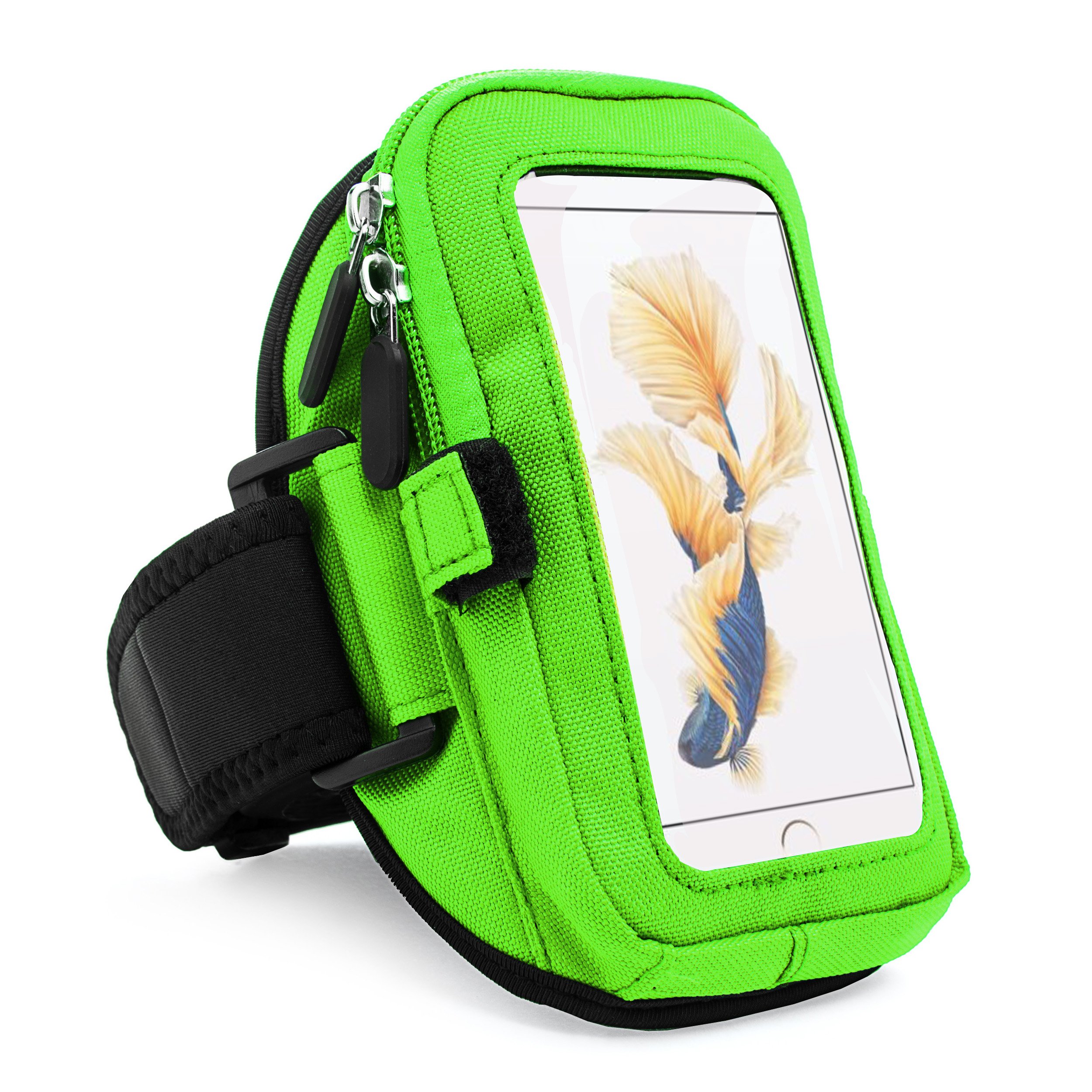 Vangoddy Sports Armband for iPhone - Adjustable Zippered Running Phone Holder Compatible with iPhone X/8/8 Plus/7/7 Plus/6S/6S Plus (Green) - Perfect for Gym, Jogging & Outdoor Activities