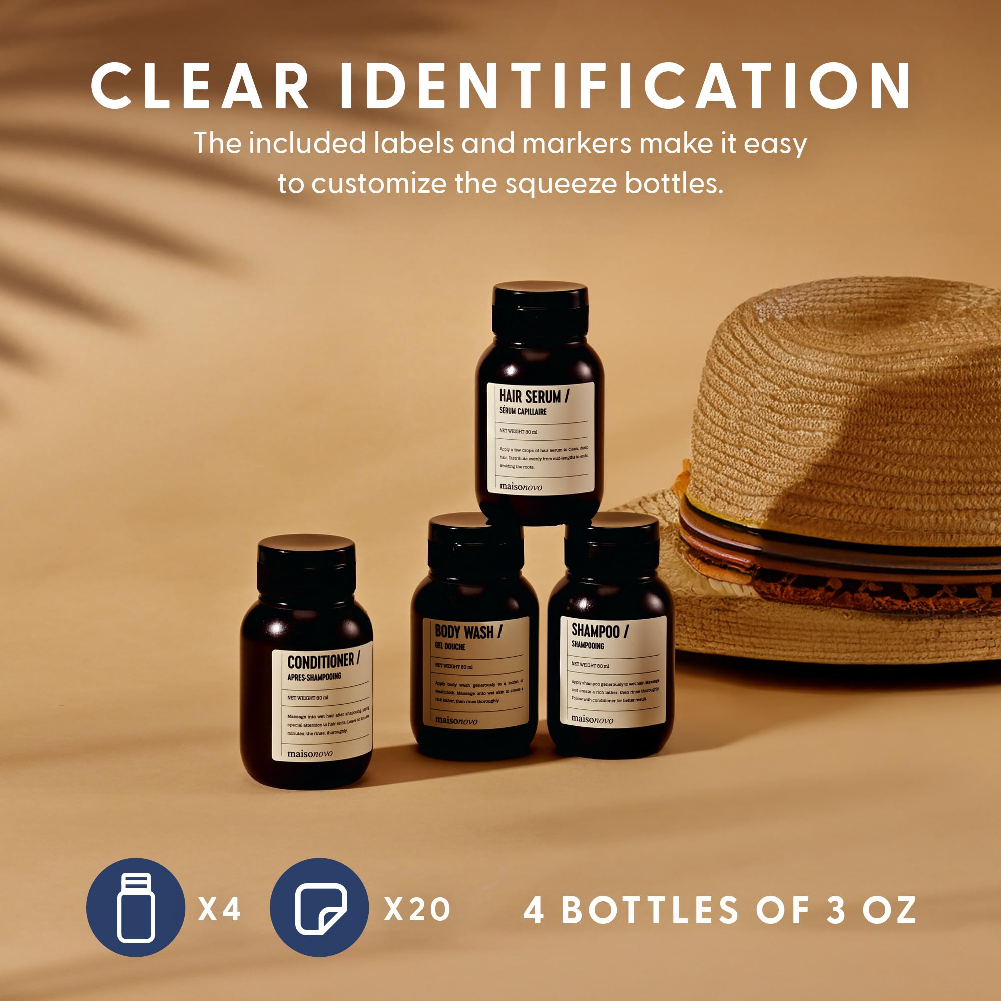 MAISONOVO TSA Approved Leak Proof Travel Bottles Set - Refillable Toiletry Containers with Waterproof Luxury Bag | Perfect for Air Travel, Vacation & Gym Essentials