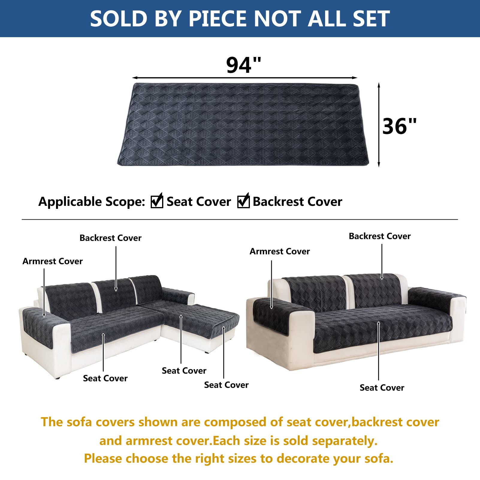 Eismodra L-Shaped Sectional Sofa Slipcover - Dark Gray Stretchable Furniture Protector for Pets (36x94 Inches) - Perfect for Living Room, Family Room & Pet-Friendly Homes