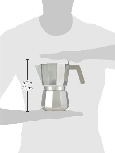 Alessi Moka DC06/9 FM Stovetop Espresso Maker - 9-Cup Aluminum Coffee Pot with PA Handle & Knob, Grey | Perfect for Home Brewing & Italian-Style Espresso