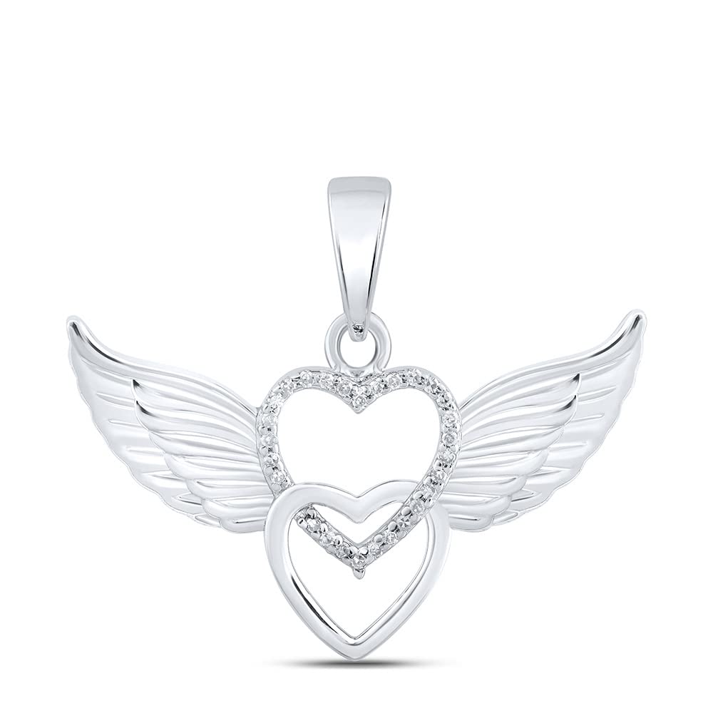 10K White Gold Women's Round Diamond Wing Heart Pendant Necklace - 1/20 CTTW, Elegant Gift for Valentine's Day, Anniversary & Special Occasions