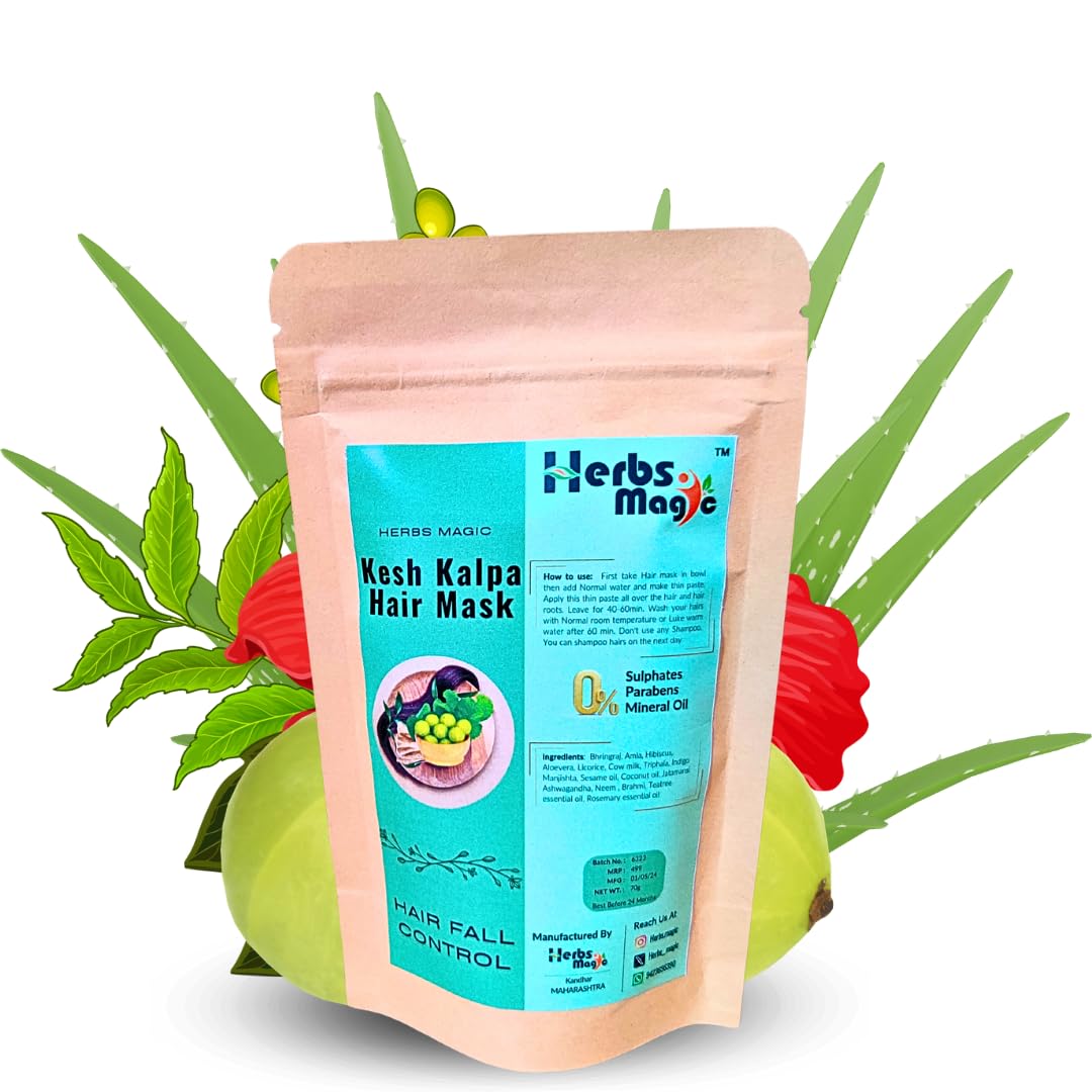 Herbs Magic Hair Growth Mask with Bhringraj, Amla & Hibiscus | Natural Treatment for Hair Loss Control & Thicker Hair | Deep Conditioning for Dry, Damaged & Frizzy Hair | Suitable for All Hair Types | Perfect for Daily Hair Care & Salon-Quality Results at Home