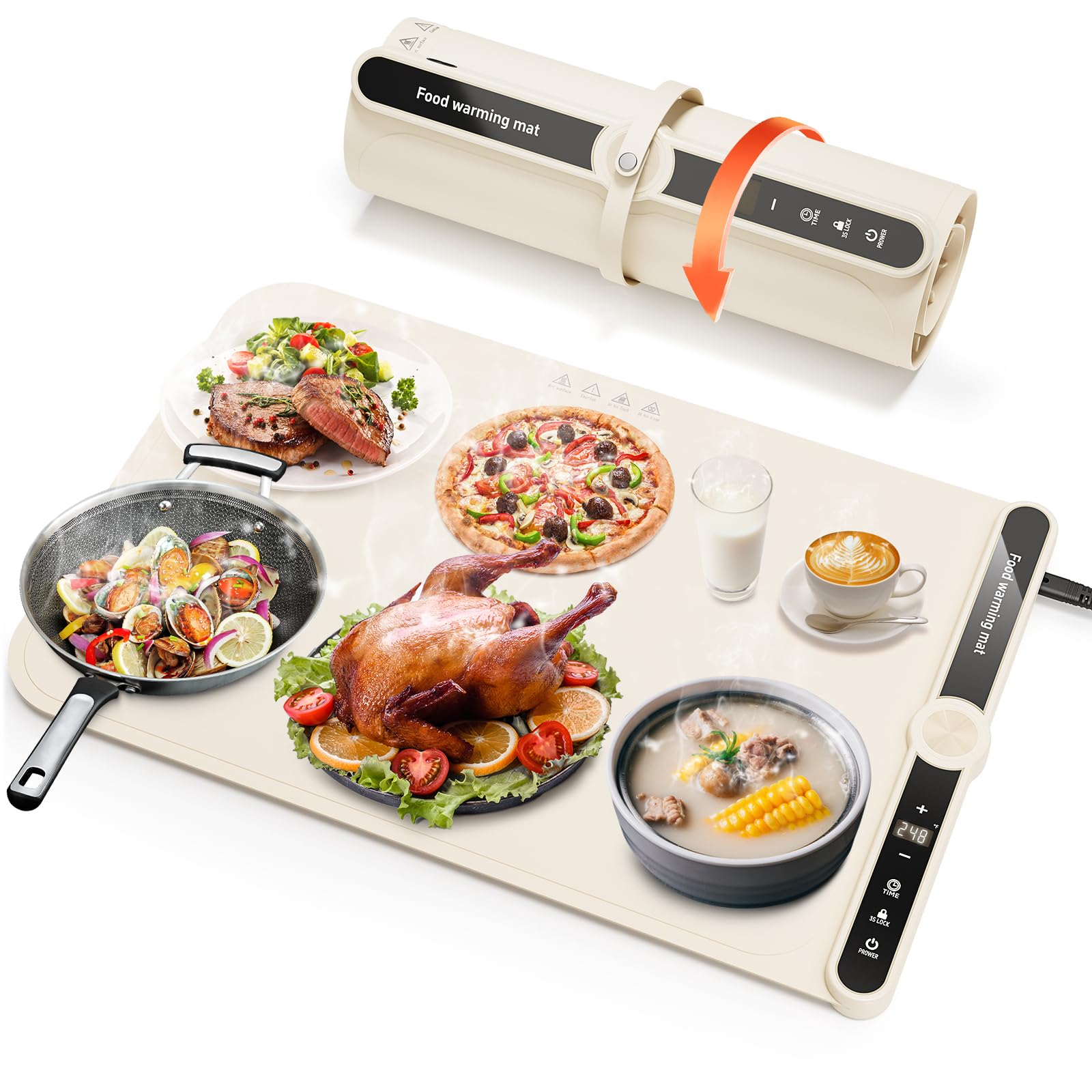 Electric Food Warming Mat - 9 Temperature Levels, Timer & Auto Shut-Off, Foldable Silicone Heating Tray for Buffet, Parties, Home & Office Use | Perfect for Keeping Meals Warm During Gatherings, Holidays & Daily Dining
