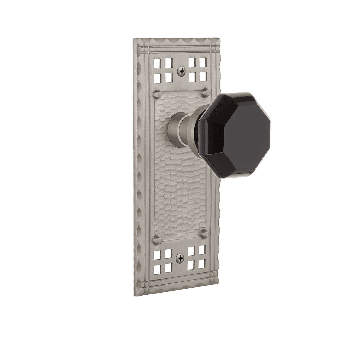 Craftsman Long Plate with Black Waldorf Knob in Satin Nickel - Premium Cabinet Hardware for Kitchen & Bathroom Renovation