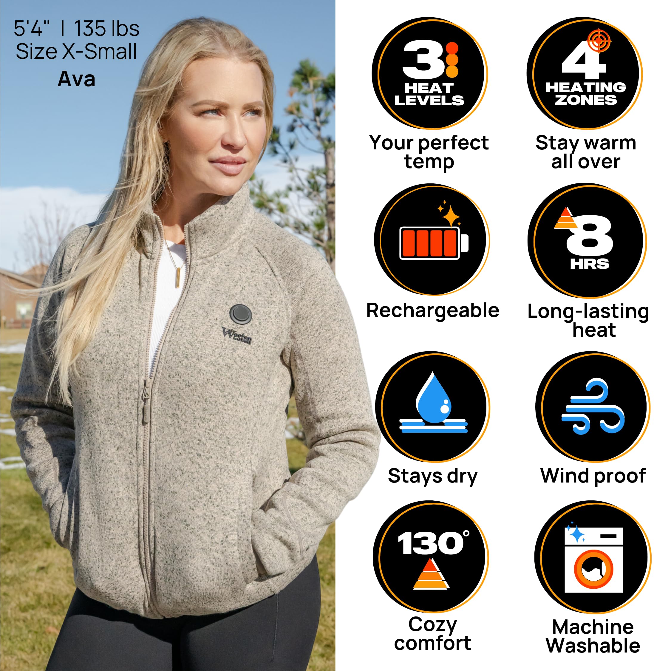 Weston Rechargeable Heated Fleece Jacket for Women - Electric Warm Jacket & Sweatshirt for Cold Weather - Perfect for Outdoor Activities, Skiing, Hiking & Winter Sports
