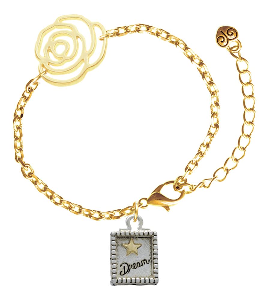 Delight Jewelry Two-Tone Shadow Box Message Bracelet - Gold Flower Link Chain with 2