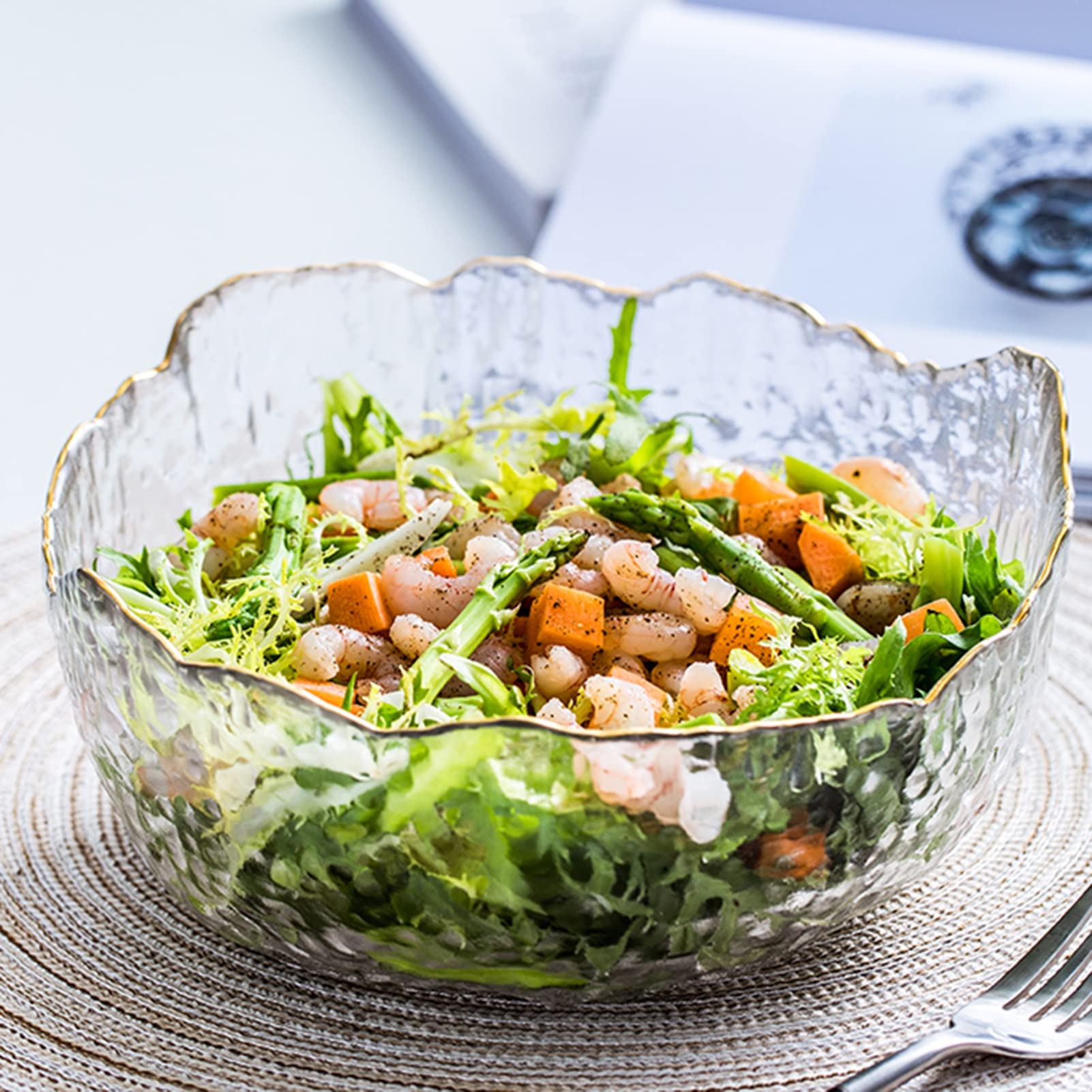 Clear Glass Salad Bowls for Kitchen, Pasta & Snacks - Irregular Shape