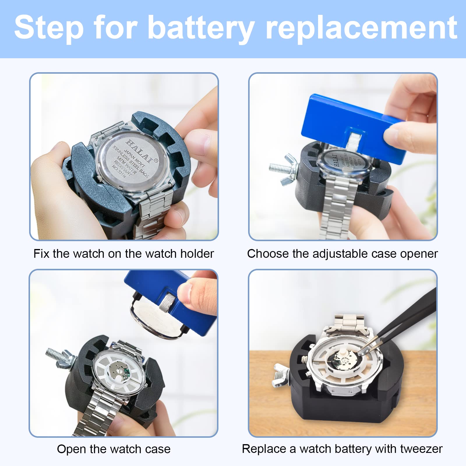 Professional Watch Battery Replacement Tool Kit - Adjustable Case Opener, Tweezers & Screwdriver Set for Watch Repair | Perfect for DIY Watch Back Removal & Maintenance at Home or Workshop