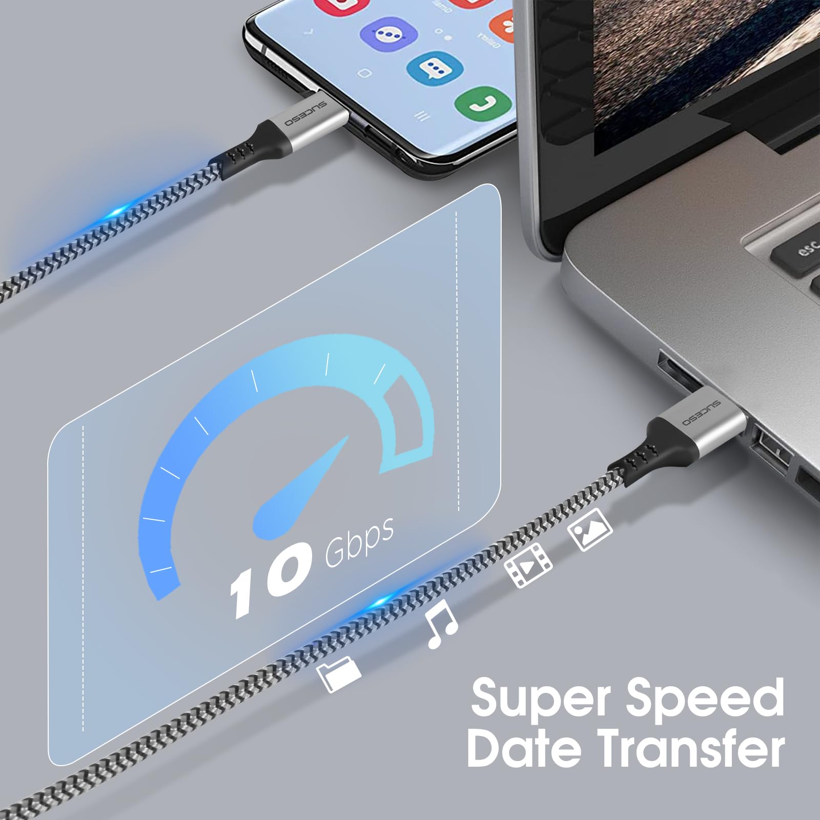 SUCESO USB-C to USB 3.1 Gen2 Cable 1.6FT - 10Gbps High Speed Data Transfer & 60W Fast Charging for Samsung Galaxy S23/S22, PS5, Huawei, LG V20, Google Pixel 7, External SSD, CarPlay, Android Auto - Perfect for Gaming, Work & Travel Charging