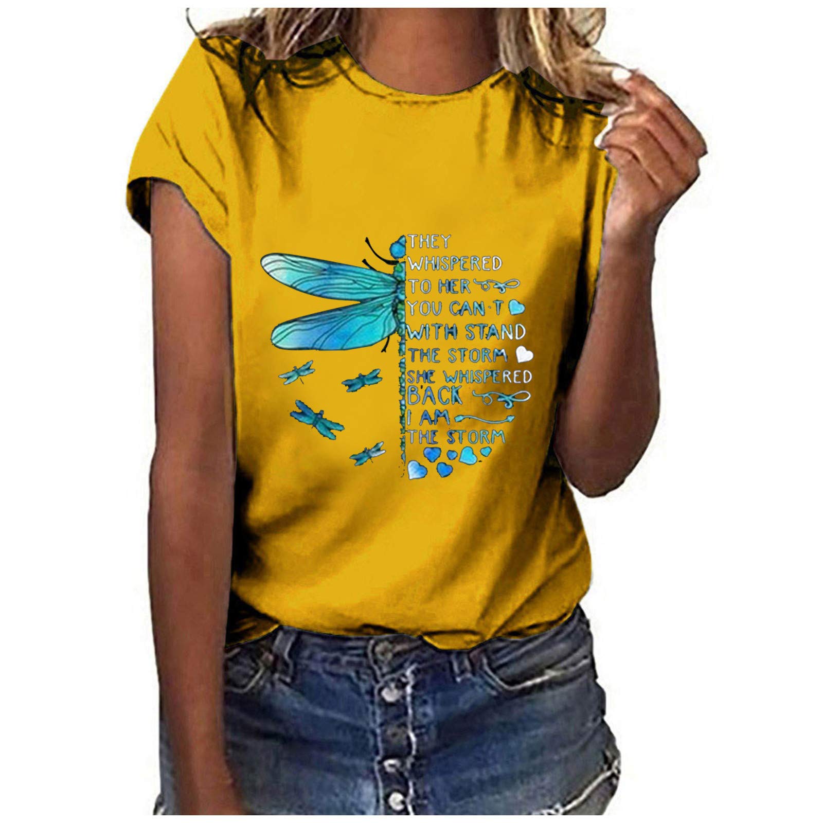 Kamendita Women's Dragonfly Graphic T-Shirt - Funny Cute Summer Short Sleeve Casual Blouse Top for Outdoor Activities & Daily Wear