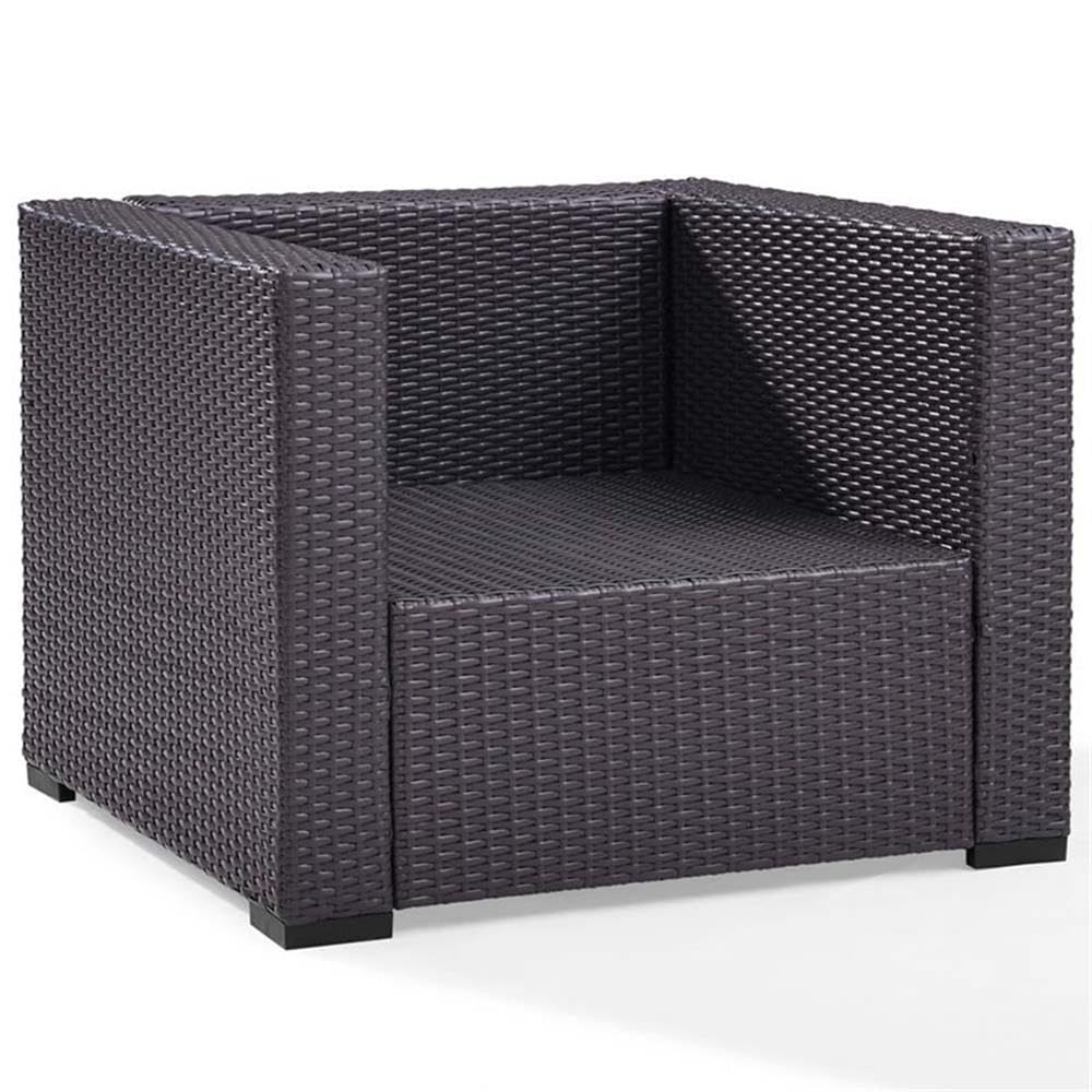 White/Brown Wicker Rattan Fabric Patio Arm Chair - Outdoor Garden, Poolside, or Balcony Relaxation Furniture
