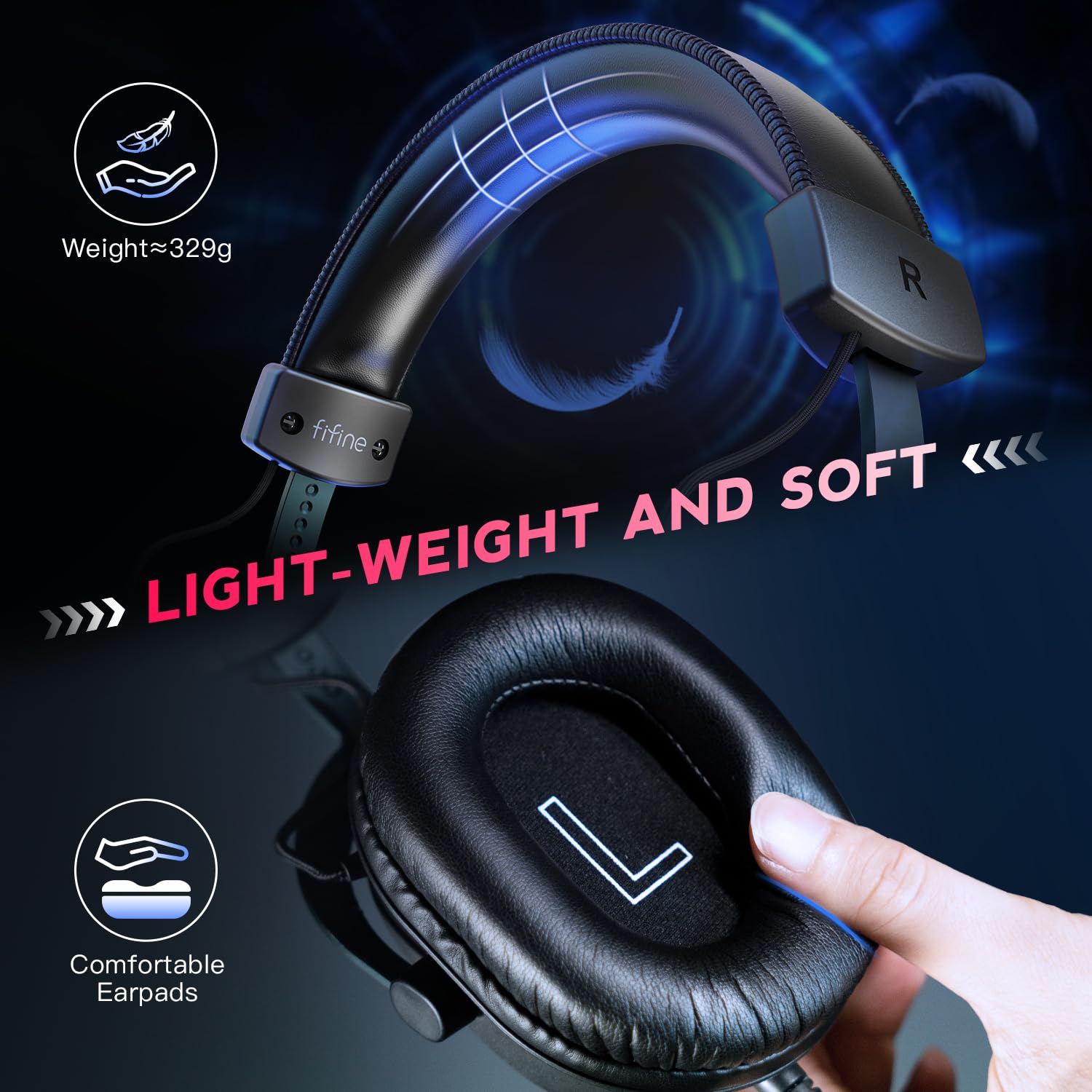 FIFINE PC Gaming Headset with 7.1 Surround Sound - USB & 3.5mm Wired Headphones with Detachable Mic & Control Box - Compatible with PS5, Xbox, Switch (Black-AmpliGame H9) - Perfect for Competitive Gaming, Streaming & Online Chat