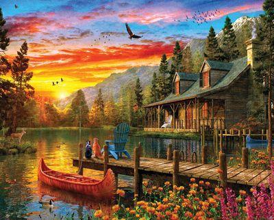 Springbok 1000-Piece Sunset Cabin Puzzle - Challenging Jigsaw for Adults & Teens - Perfect for Family Game Nights & Relaxation