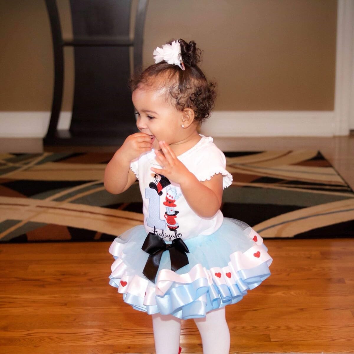 Personalized Alice in Wonderland Birthday Ribbon Trim Tutu Outfit for Girls - Perfect for Costume Parties, Photo Shoots & Themed Celebrations