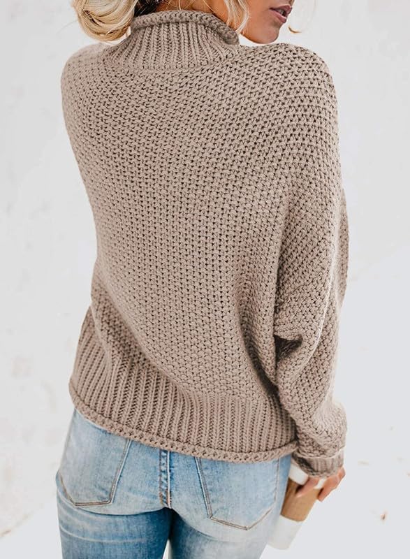 Dokotoo Women's 2024 Winter Fall Solid Color Turtleneck High Neck Balloon Sleeve Long Sleeve Sweater Pullover - Cozy Casual Outerwear for Office, Dating & Holiday Outfits