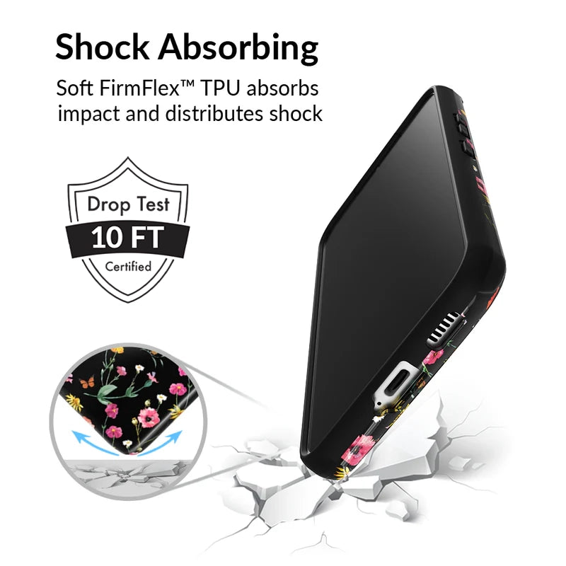Samsung Galaxy Phone Case with Black Wildflower Design - Durable Protective Cover for Everyday Use, Travel & Outdoor Activities