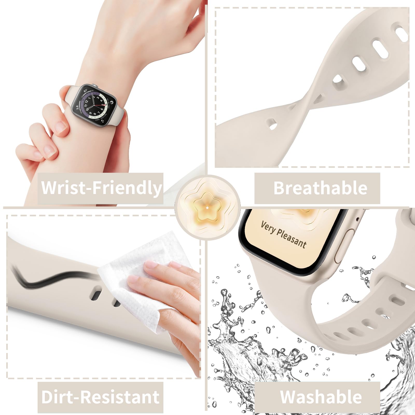 Premium Sport Silicone Band for Apple Watch 40mm 38mm 41mm 44mm 45mm 49mm 42mm - Soft Waterproof Strap Compatible with iWatch Series 10/9/Ultra/8/7/SE/6/5/4/3 - Perfect for Running, Swimming & Everyday Wear (Men & Women)