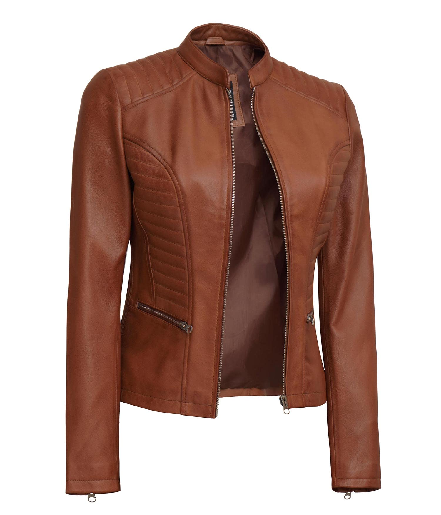 Genuine Leather Motorcycle Jacket for Women - Cafe Racer Style with Natural Grain & Stand Collar | Perfect for Riding, Biker Events & Casual Outfits
