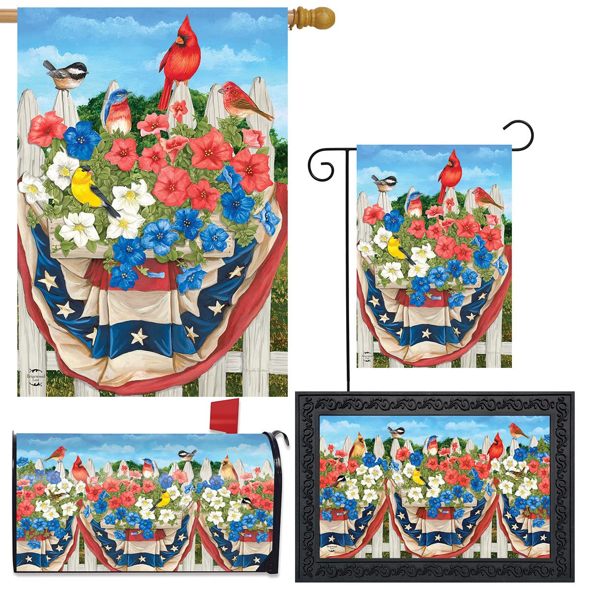Briarwood Lane Spring Home Decor Bundle - Garden Flags, House Flags, Mailbox Covers & Doormats with American Birds Design - Seasonal Outdoor Decor for Front Yard, Porch & Mailbox Area