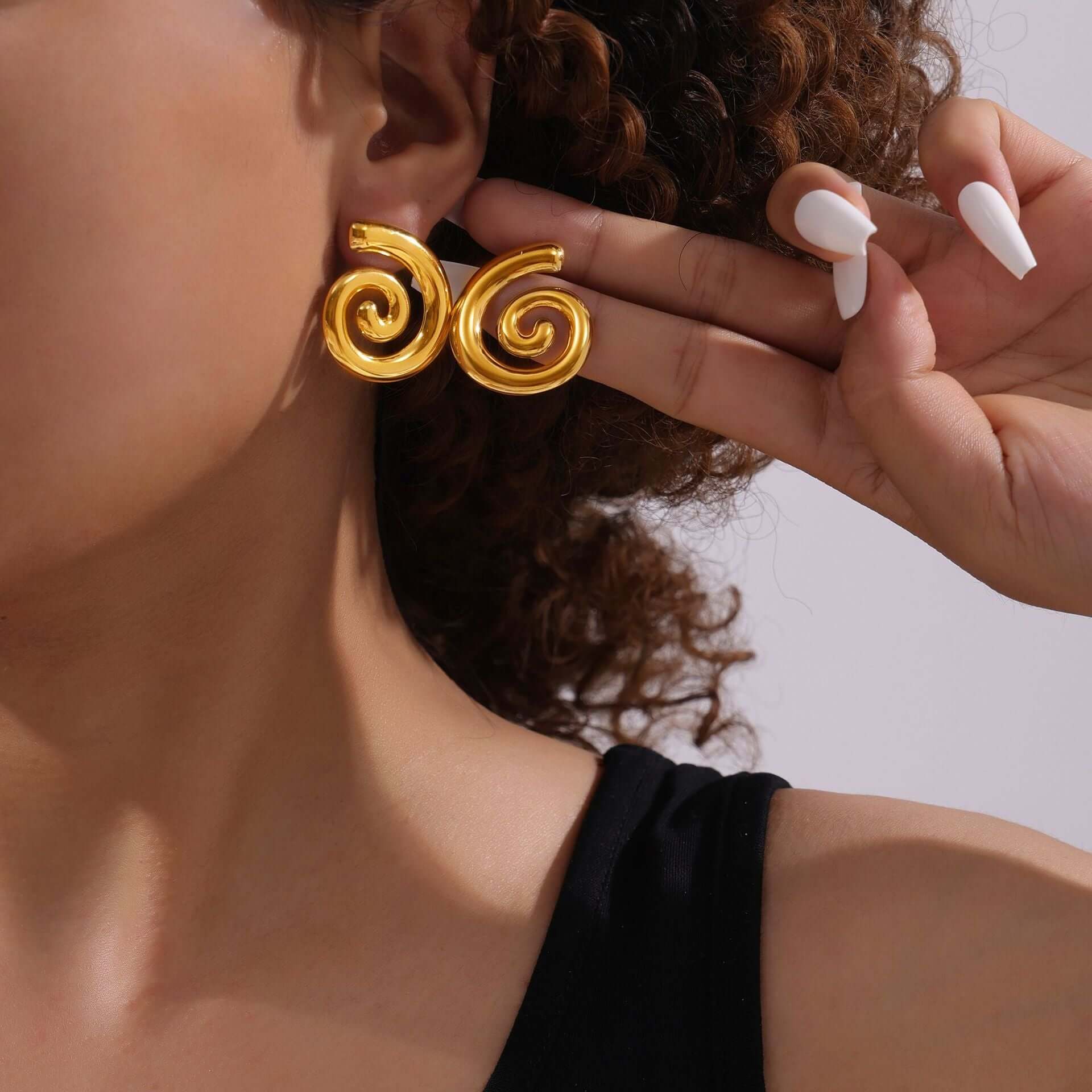 Two Tone Spiral Twist Stud Earrings for Women - F1467 | Elegant Fashion Jewelry for Parties, Dating & Everyday Wear