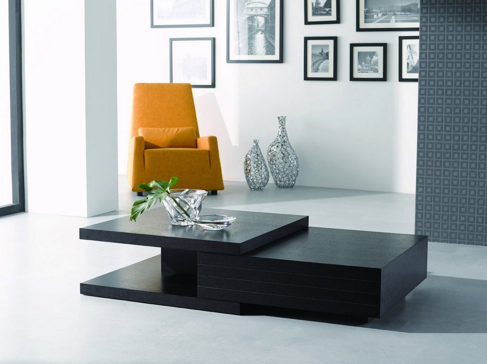 Modern Oak Wood Coffee Table with Wenge Veneer Finish - Stylish Living Room Furniture for Home Decor & Small Space
