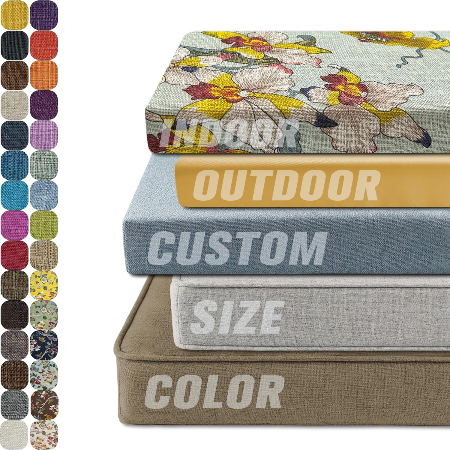 Custom Size Bench Cushion - Waterproof & Non-Slip Bay Window Seat Pads for Outdoor Furniture, Patio Bench Swing (1.97