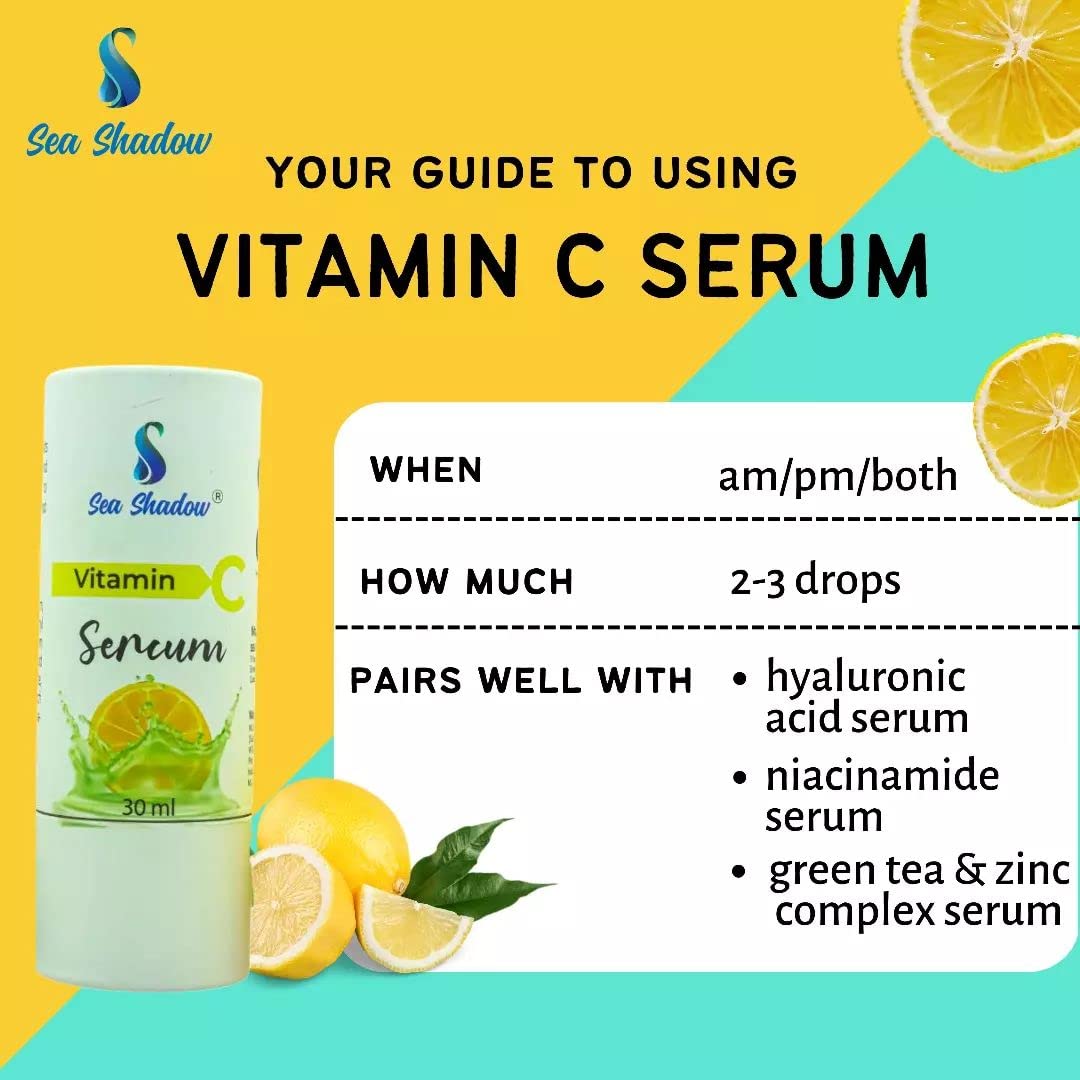 SEA SHADOW Vitamin C Face Serum with Witch Hazel Extract - Brightening & Glowing Serum for Hyperpigmentation, Dull Skin & Dark Spots | 30ml | Perfect for Daily Skincare Routine & Nighttime Use