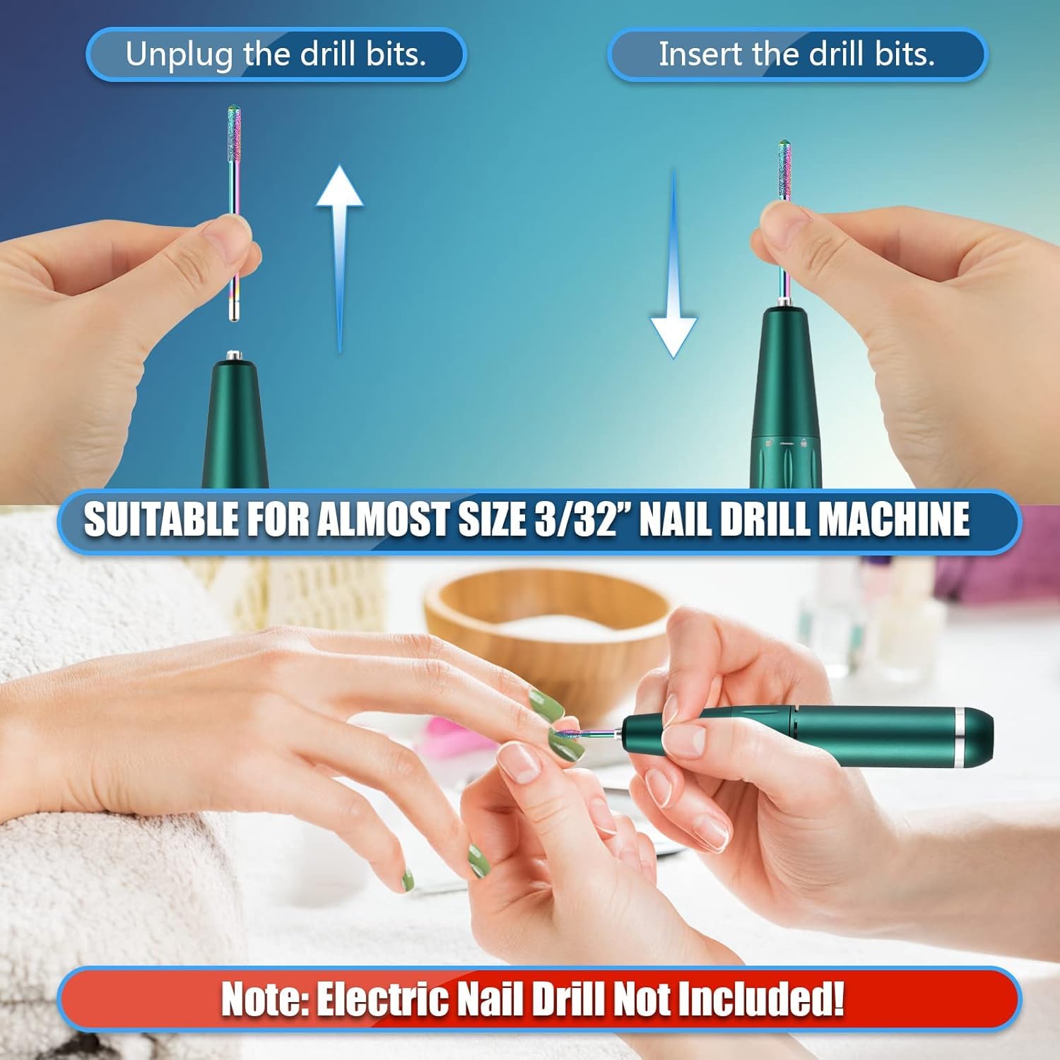 14pcs Professional Nail Drill Bits Set - 3/32'' Diamond & Carbide Cuticle Remover for Electric Manicure, Acrylic & Gel Nails - Perfect for Salon & Home Nail Care, Pedicures & DIY Nail Art