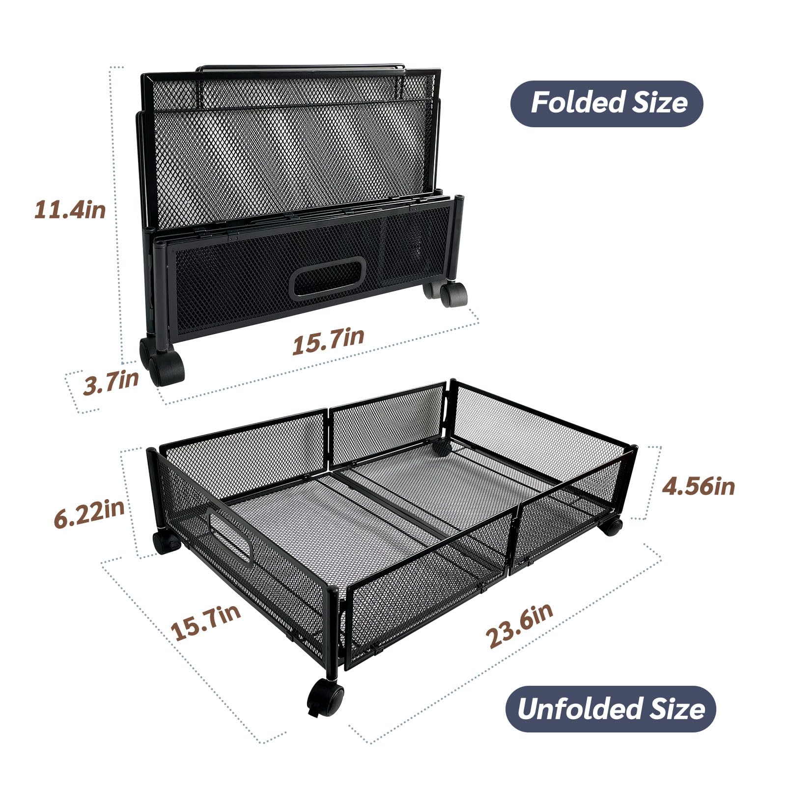 Under Bed Storage with Wheels - Large Foldable Metal Space-Saving Organizer for Shoes, Clothes & Bedroom Items (2-Pack, Black) | Perfect for Small Spaces, Dorm Rooms & Apartment Storage Solutions