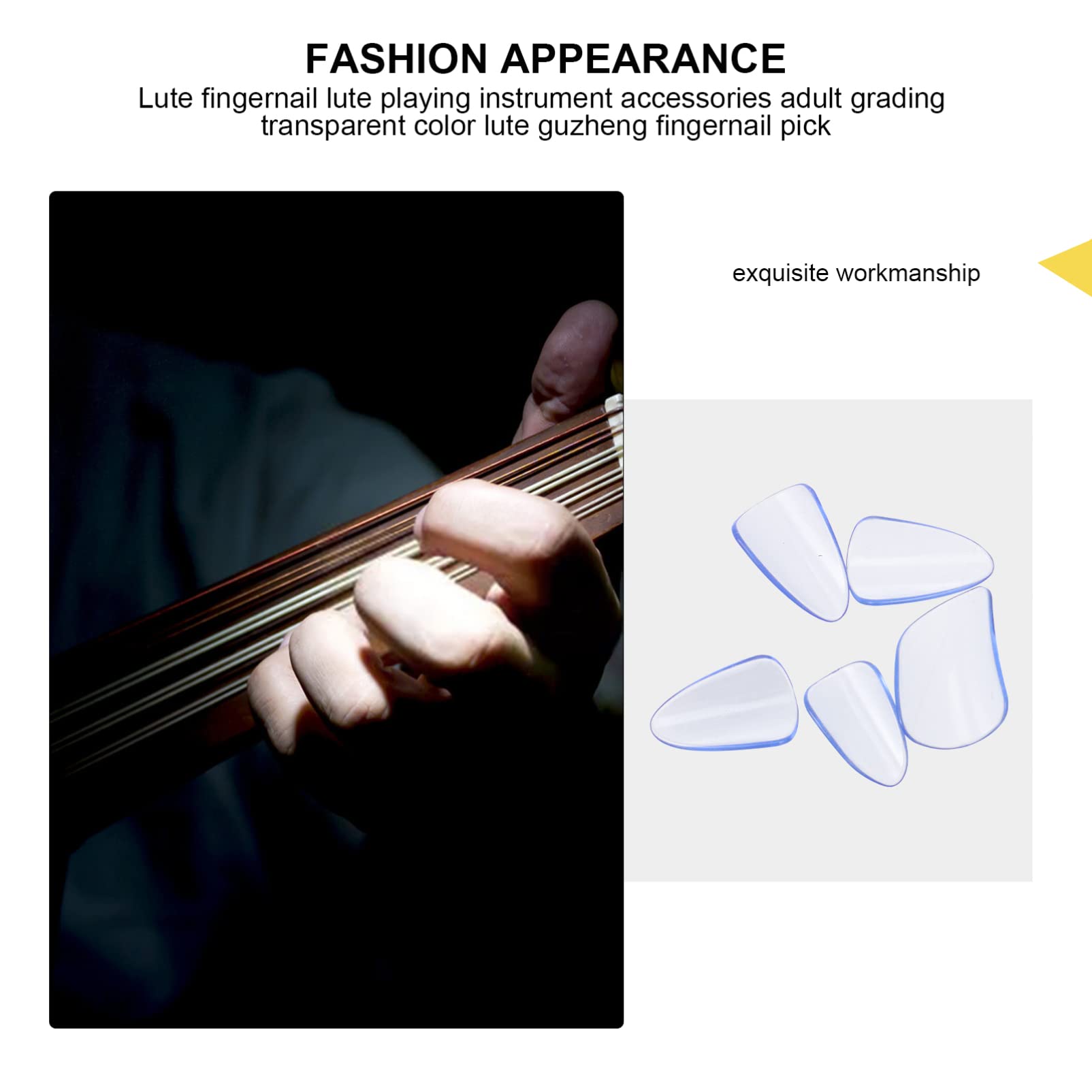 5pcs PC Pipa Nails - Finger Nail Protectors for Guzheng & Pipa Instruments, Thumb Picks for Guitar, Polycarbonate Protective Covers for Adults - Perfect for Traditional Chinese Music Performance & Practice