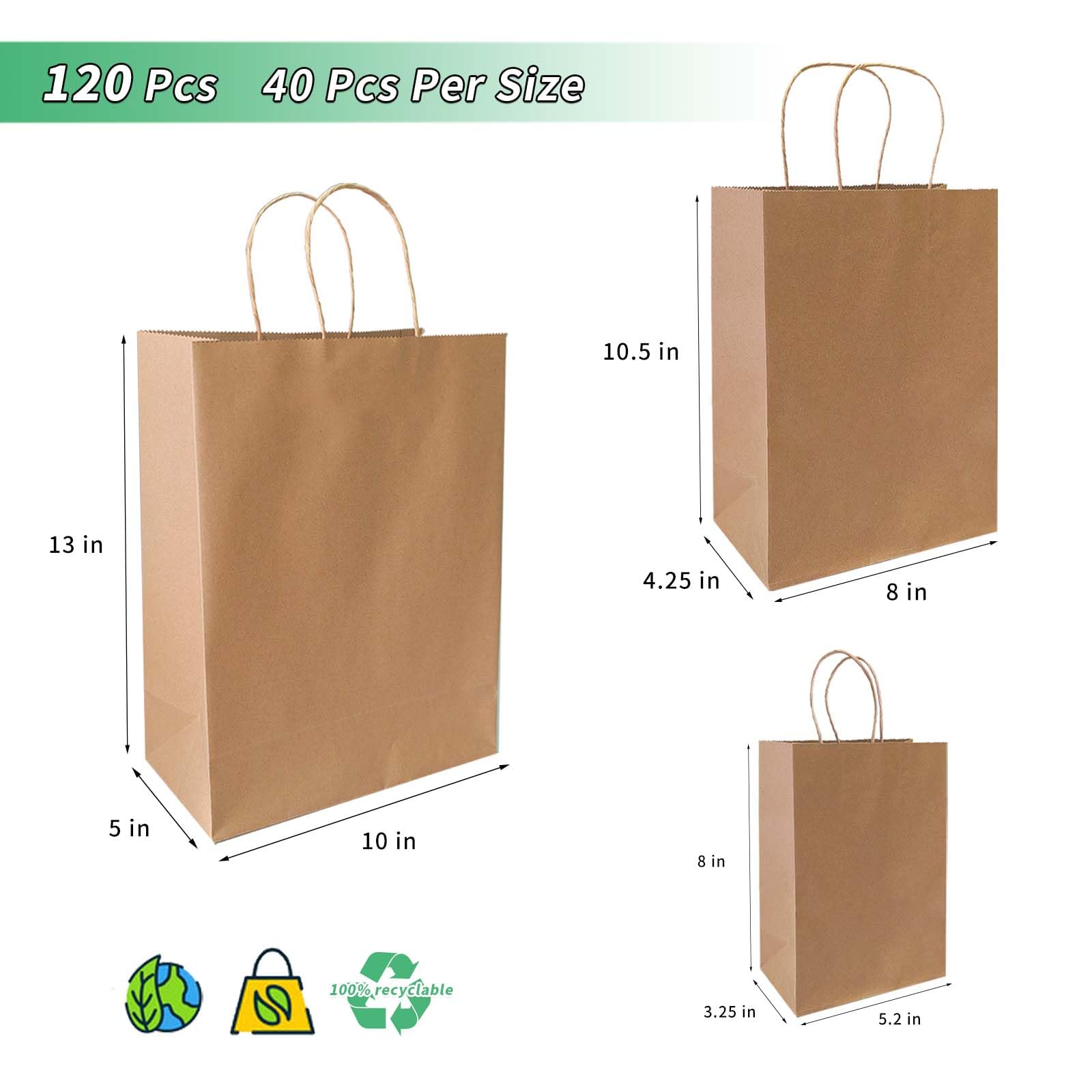 Vanhel 120-Pack Kraft Paper Bags with Handles - Assorted Sizes Bulk Gift Bags for Wedding, Birthday, Party Favors & Retail Merchandise | Eco-Friendly Packaging for Parties, Events & Small Business Use