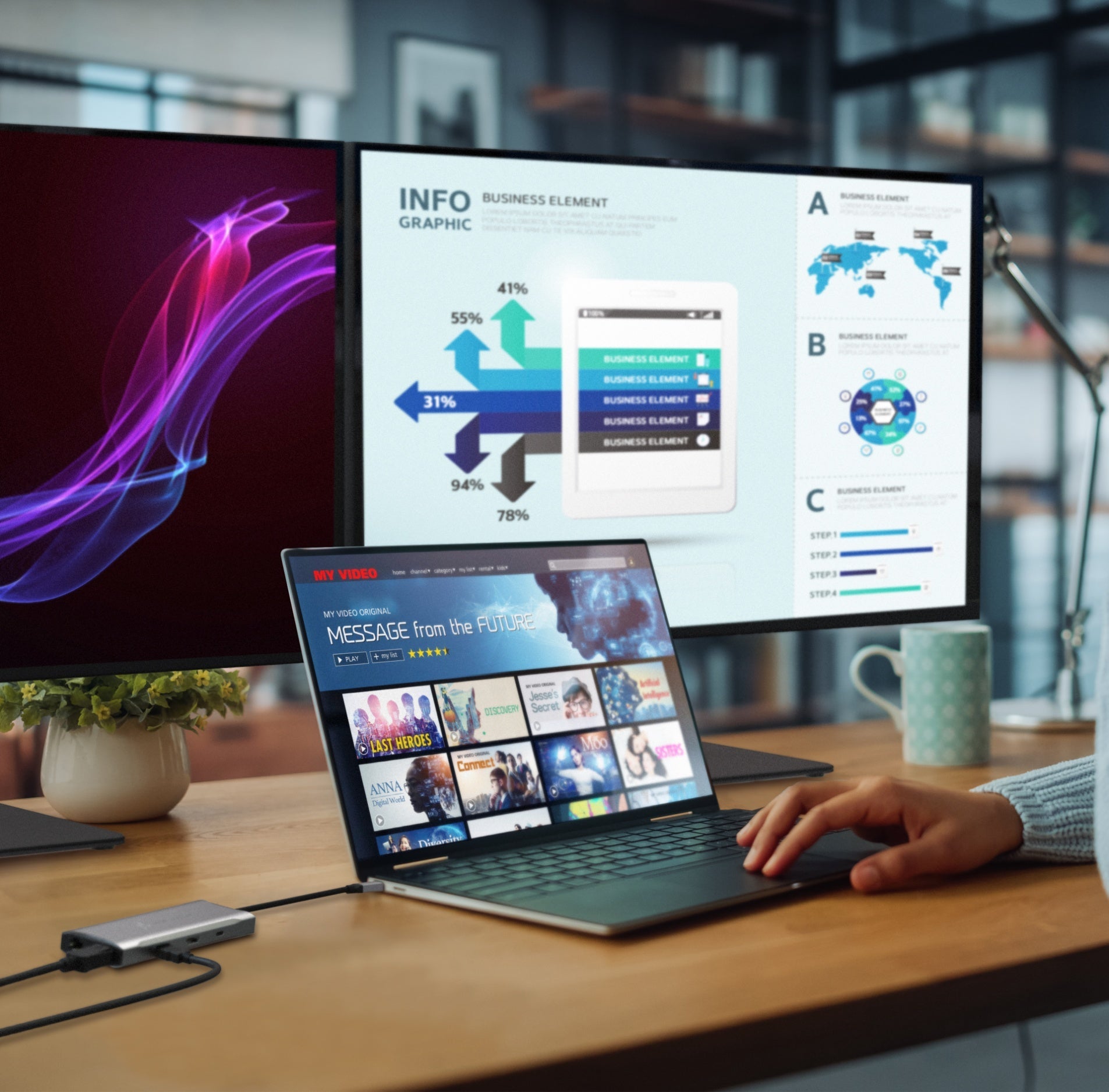 4K60 Elite USB C Triple Monitor 10Gbps Mini Docking Station - Perfect for Home Office, Gaming & Multi-Task Setup