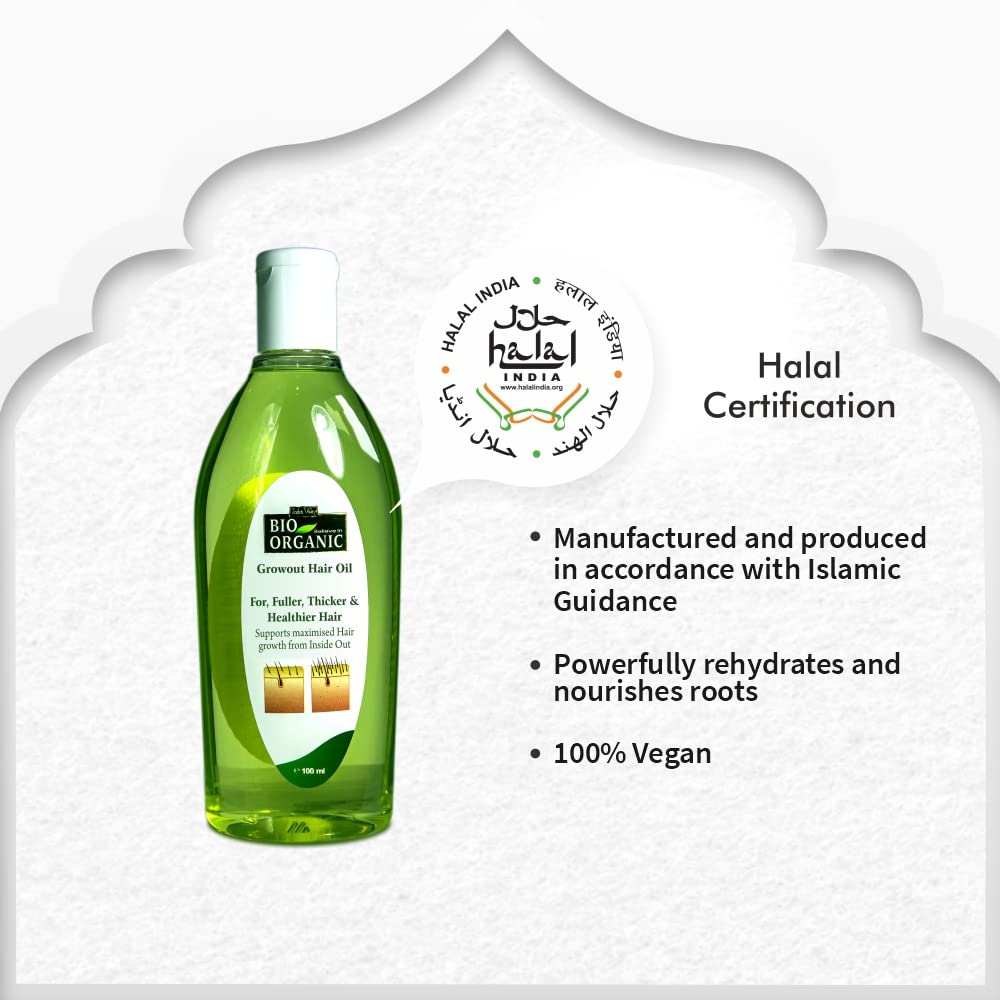 INDUS VALLEY Bio Organic Growout Hair Oil - 100ml | Natural Hair Growth Treatment for Thicker, Longer & Healthier Hair | Perfect for Daily Scalp Massage & Damaged Hair Repair